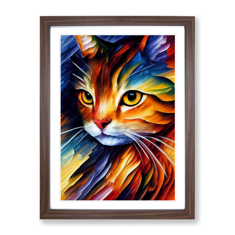 Cat Portrait No.3 - Single Picture Frame Print, 64cm H x 46cm W x 2cm D, Walnut
