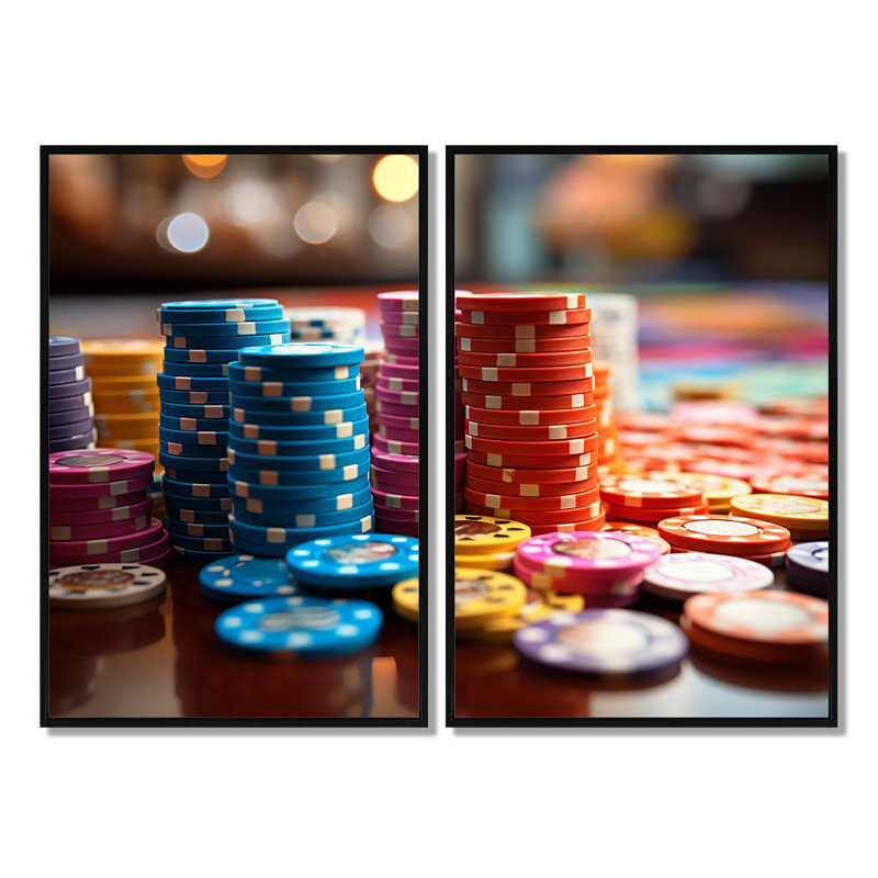Jetons de poker Casino Royale II, Noir, H 36 po x l 48 po, Impression encadrée flottante