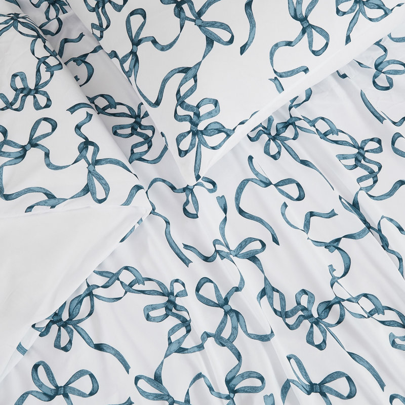 Truly Soft Printed Bow Microfiber Duvet Sets, Queen Duvet Cover + 2 Standard Shams, Blue Geometric