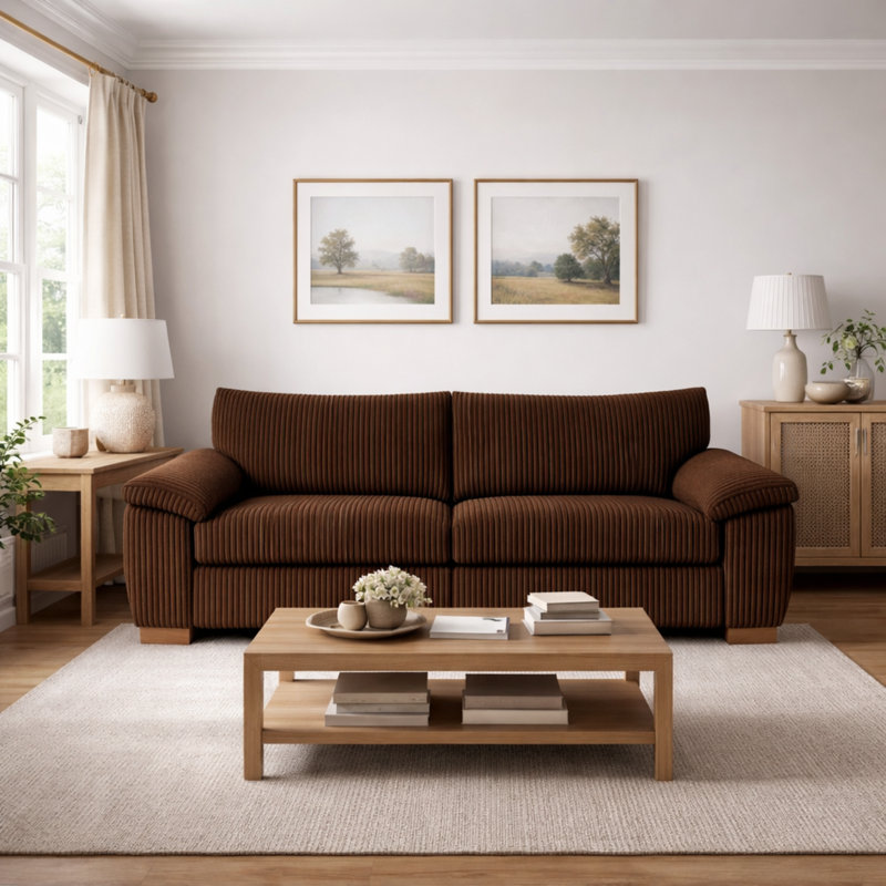 3 Seater Corduroy Sofa, Brown