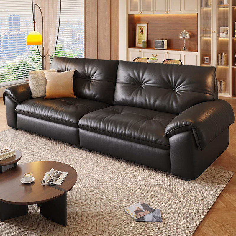 Black Genuine Leather Standard Sofa cushion Loveseat, H 35,43 po x l 94,49 po x P 38,58 po, Black