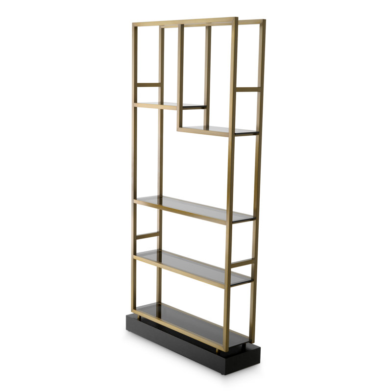 Corrado I Bookcase, Black/Brushed Brass/Smoke