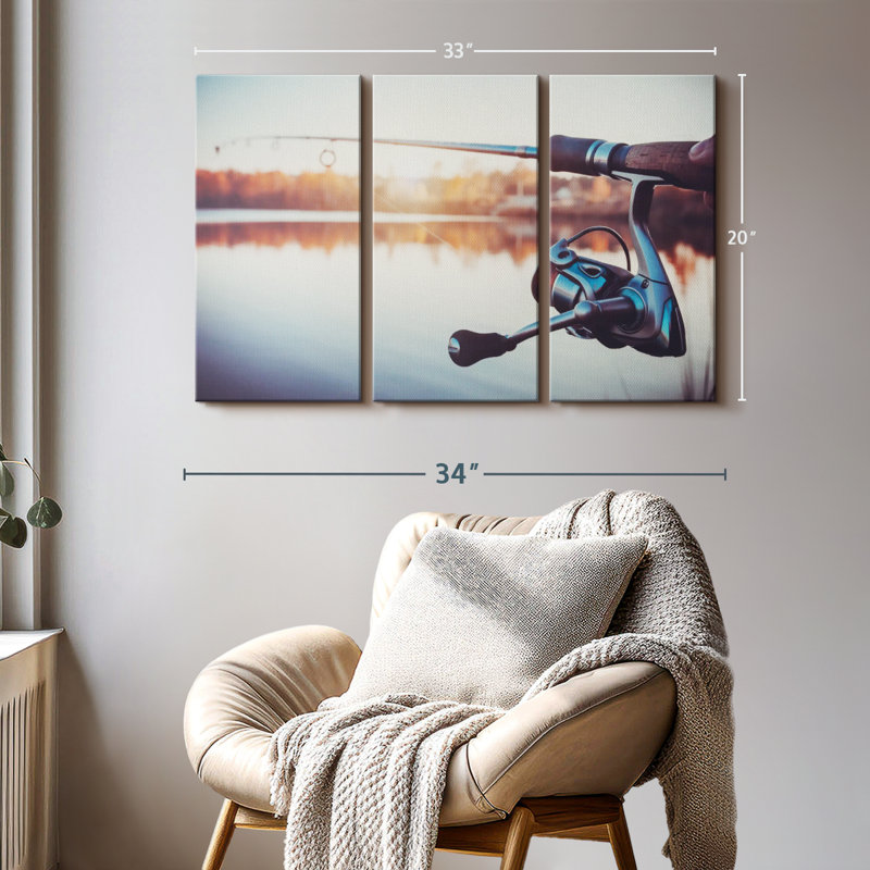 «Summer Lake Fishing», 3 pièces sur toile, H 20 po x l 33 po x P 1,25 po