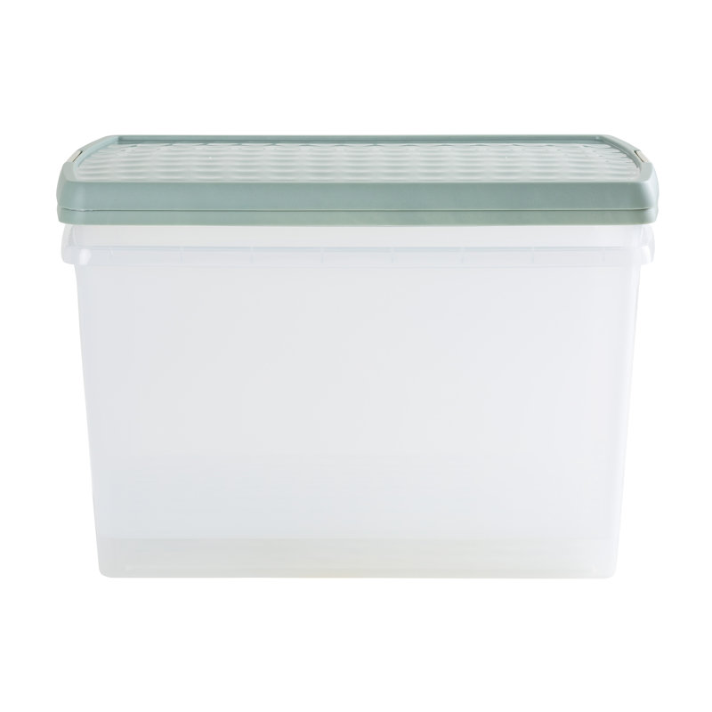 Wham Clip 62L Rectangular Plastic Storage Boxes with Secure Clip Lock Lids. L:59.5 x W:39.5 x H:33.5cm, Clear/Green