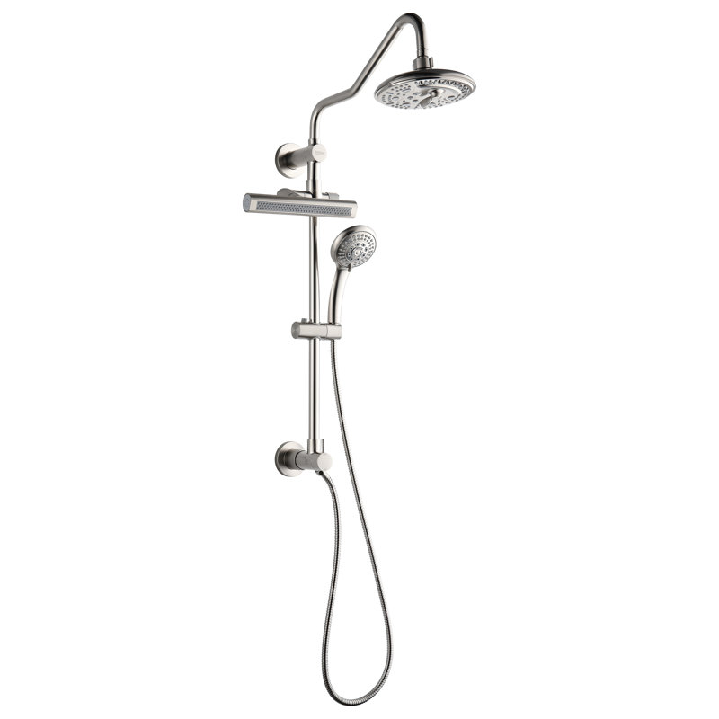 Douche FORNO ACQUA AcquaFALL, finition nickel brossé, douche à effet de pluie, inverseur 7 fonctions, pomme de douche à main, jets de corps, débit de 2,5 GPM