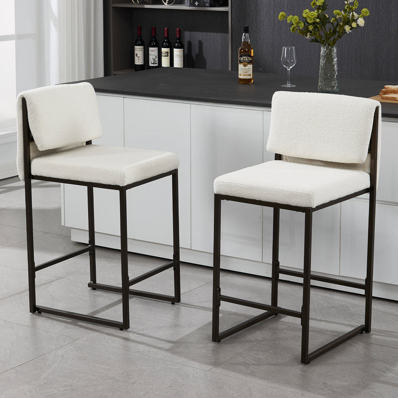 Tabourets de bar modernes avec tabourets de bar rembourrés avec dossier et pieds en métal Modern, Blanc