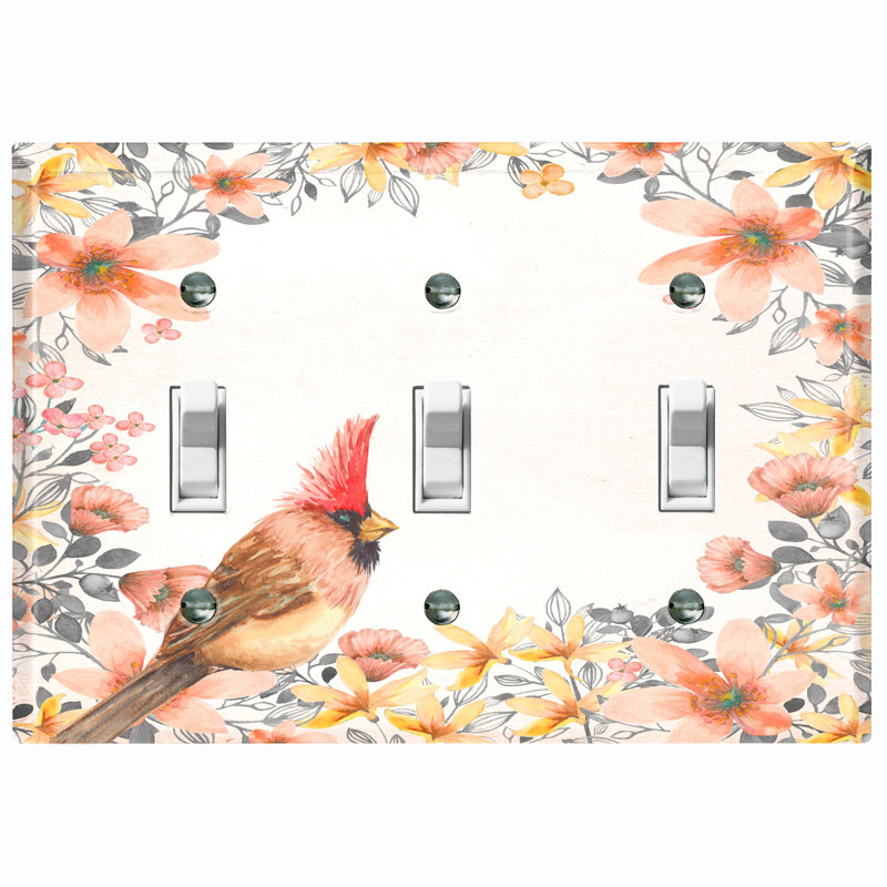 Plaque murale à 3 interrupteurs à bascule rouge orange, orange et fleurs de magnolia