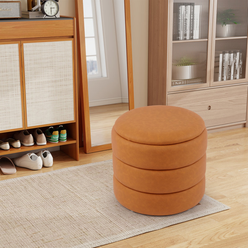 Repose-pieds rond en cuir synthétique avec rangement 17,5 po H