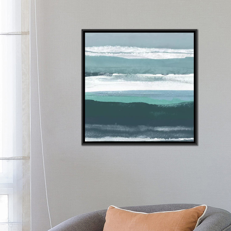 «Teal Sea II», impression sur toile, H 18 po x l 18 po x P 1,5 po, Toile encadrée noire, Pas de tapis