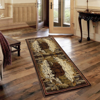 2 pi 7 po Tapis de couloir de chasse X 3 po - Polypropylène et envers en jute, pour usage domestique, pour animaux de compagnie, brun, fabriqué en dinde Tapis 2 pi 7 po 7 pi 3 po décoratif