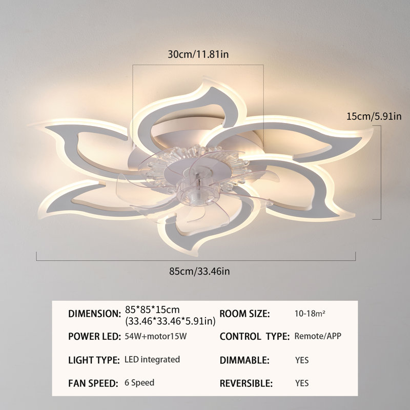Kazuhito 33.46" 7 - Blade Reversible Dimmable LED Ceiling Fan With Remote Control And APP, White