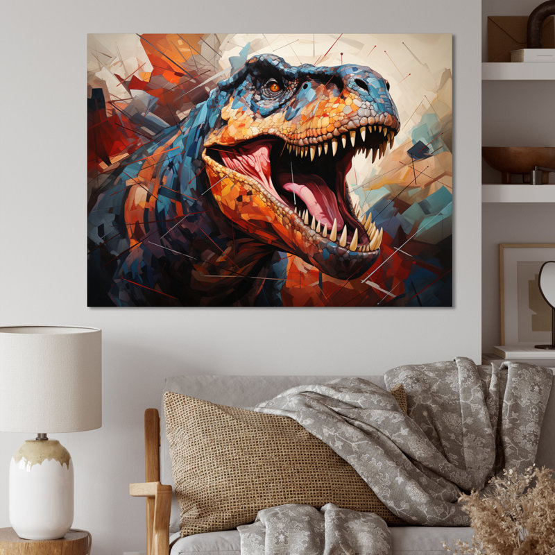 Dinosaure préhistorique héritage géométrique II - dinosaure, art mural, H 12 po x l 20 po x P 1 po, Toile tendue
