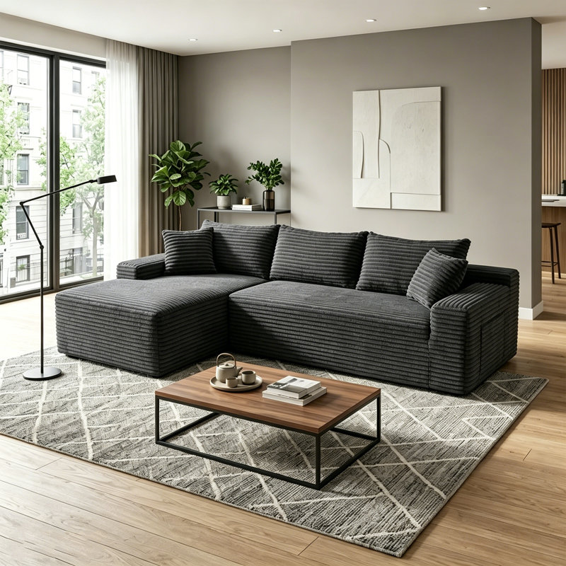 Canapé modulaire surdimensionné en L surdimensionné avec méridienne réversible et coussins décoratifs, sans assemblage, Gray