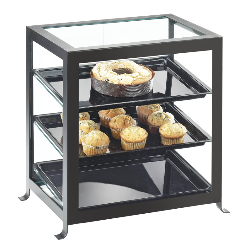 Soho Three Tier Display Case with Rear Doors, Black, 20.75" H x 21.25" W x 15.75" D