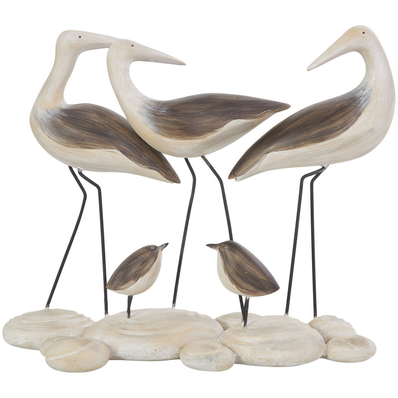Dujardin Polystone Family Bird Decorative Brown Sculpture with Cream Rock Base