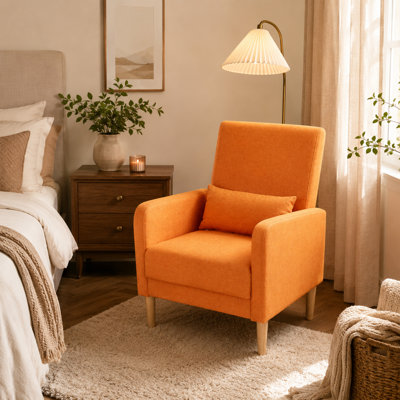Modern 26.5'' Upholstered Accent Chair with Pillow and Wood Legs, Orange