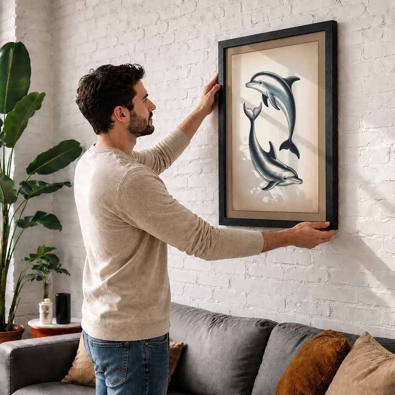 Dolphins In Motion Japandi - Print, A3 - 42.0 x 29.7 cm, Black