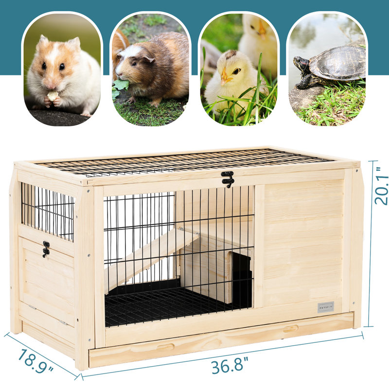 Cage à lapin spacieuse avec plateau en plastique, bois naturel, fuite, plusieurs entrées, surface de vie en bois massif facile à installer, étapes d'assemblage
