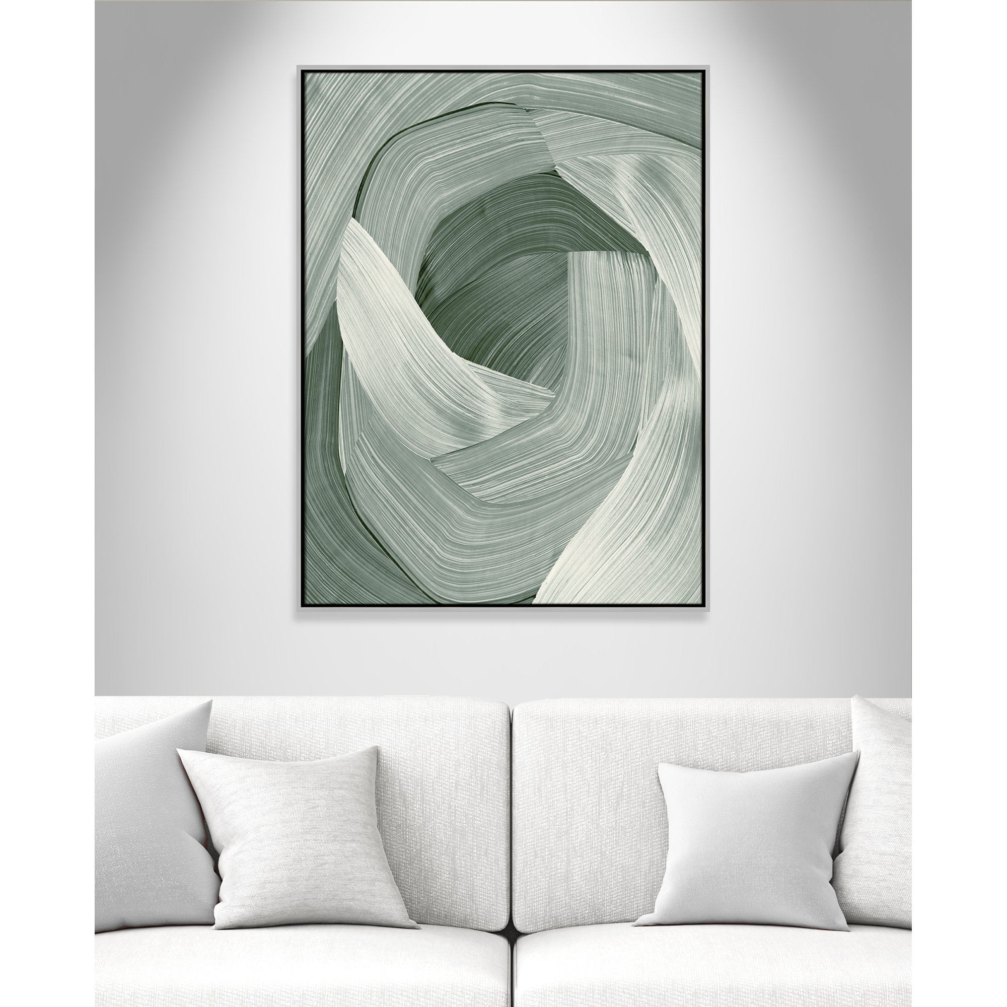Enriched Emerald - Floater Frame Graphic Art Print on Canvas, Silver , 41.5" H x 31.5" W