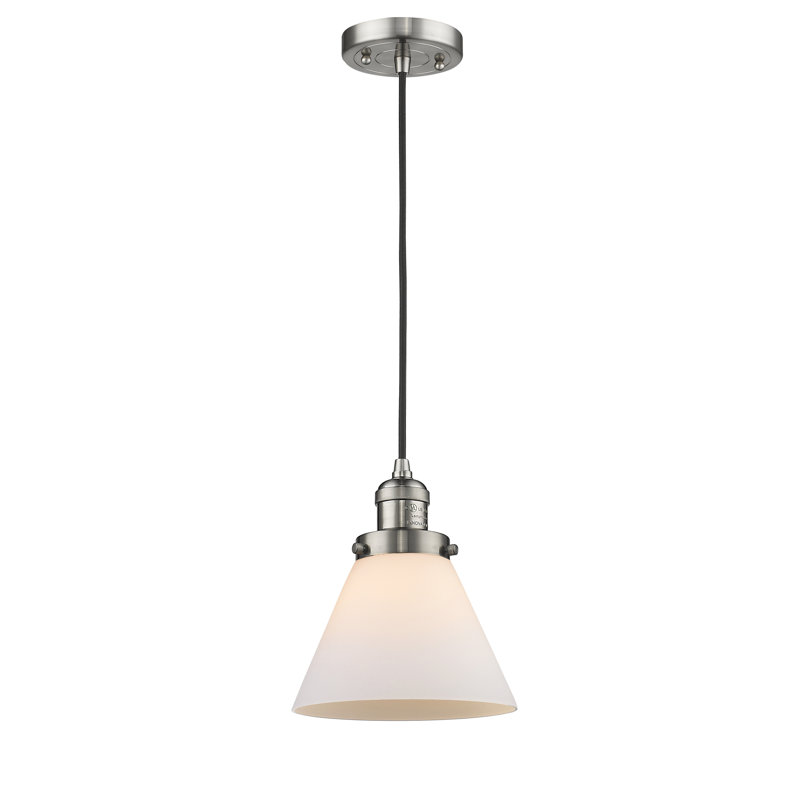 Luminaire suspendu conique à 1 lumière Parkview, Boîtier blanc mat, H 9,13 po x l 7,75 po x P 7,75 po, Nickel satiné brossé