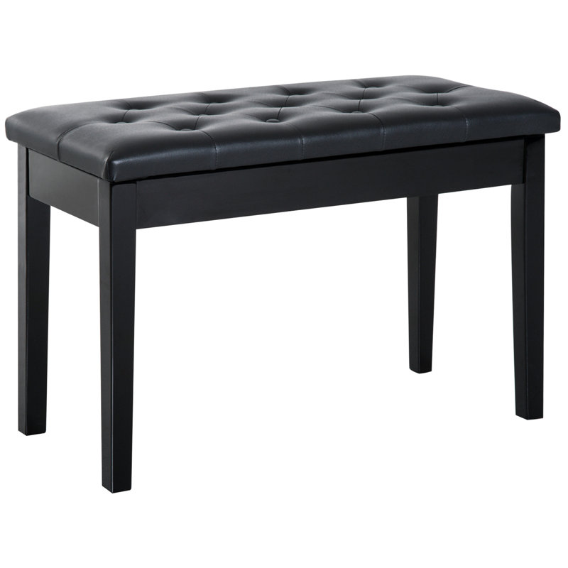 Duet Piano Chair With Faux Leather Upholstery And Stable Wooden Base - Black Construction In