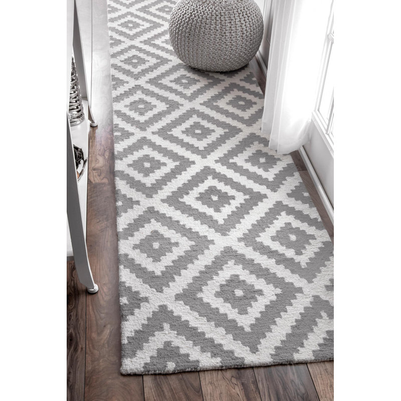 Geometric Wool Hand Woven Area Rug, Runner 76 x 366cm