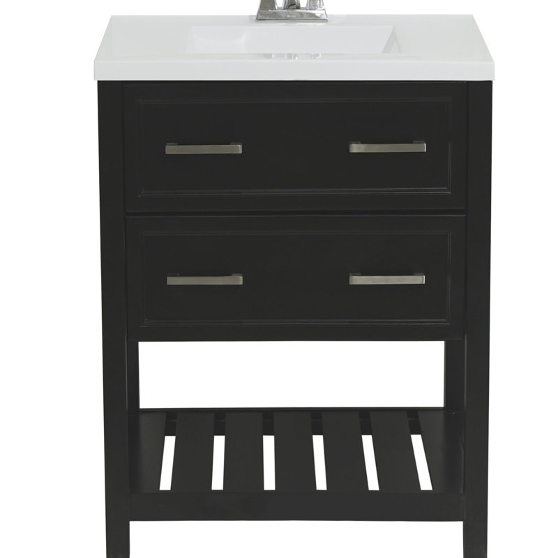 Cycle 25'' Single Bathroom Vanity with Solid Surface Top, Espresso