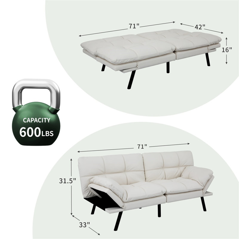 Alan 71" Upholstered Convertible Sofa With Adjustable Arms And Backs, White