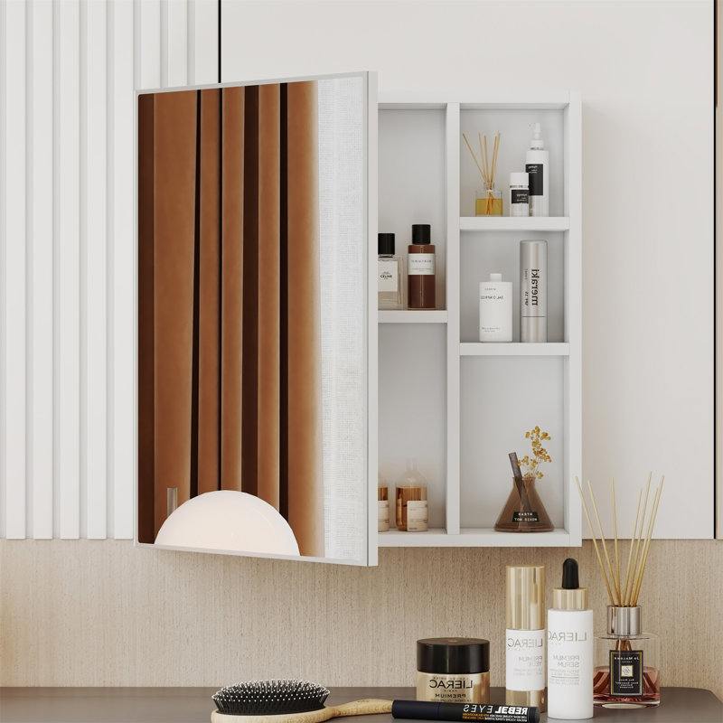 A White MDF Material Mirror Cabinet