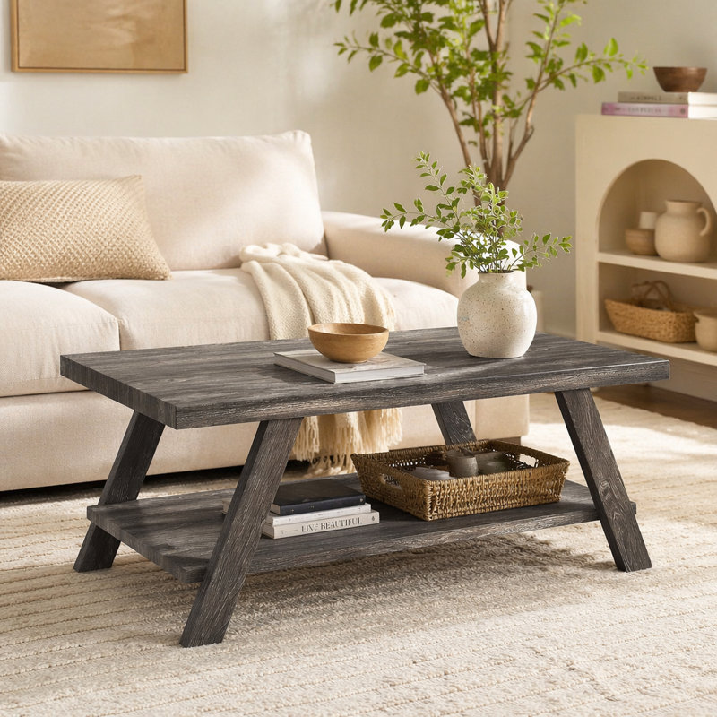 Ensemble de 3 tables basses et 2 tables de bout en bois fini gris grain