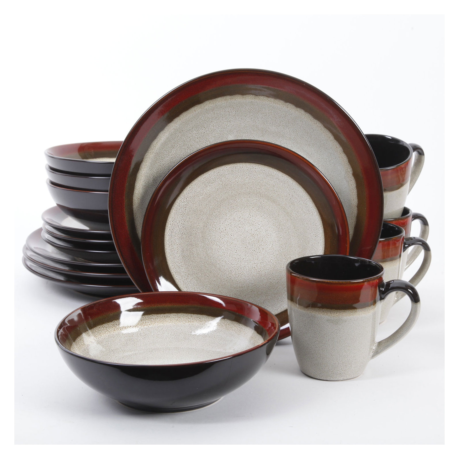 Elite Couture Bands 16-Piece Dinnerware Set, Red