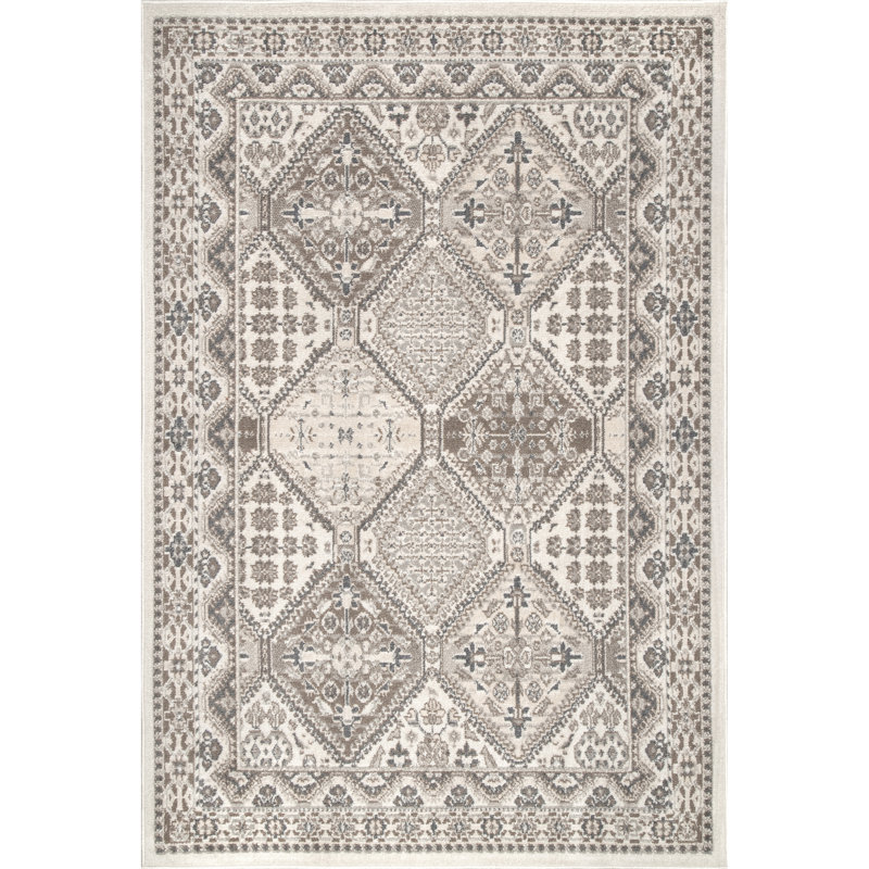 Holden Traditional Tiled Power Loom Performance Beige/Cream Rug, Rectangle 5' x 8'