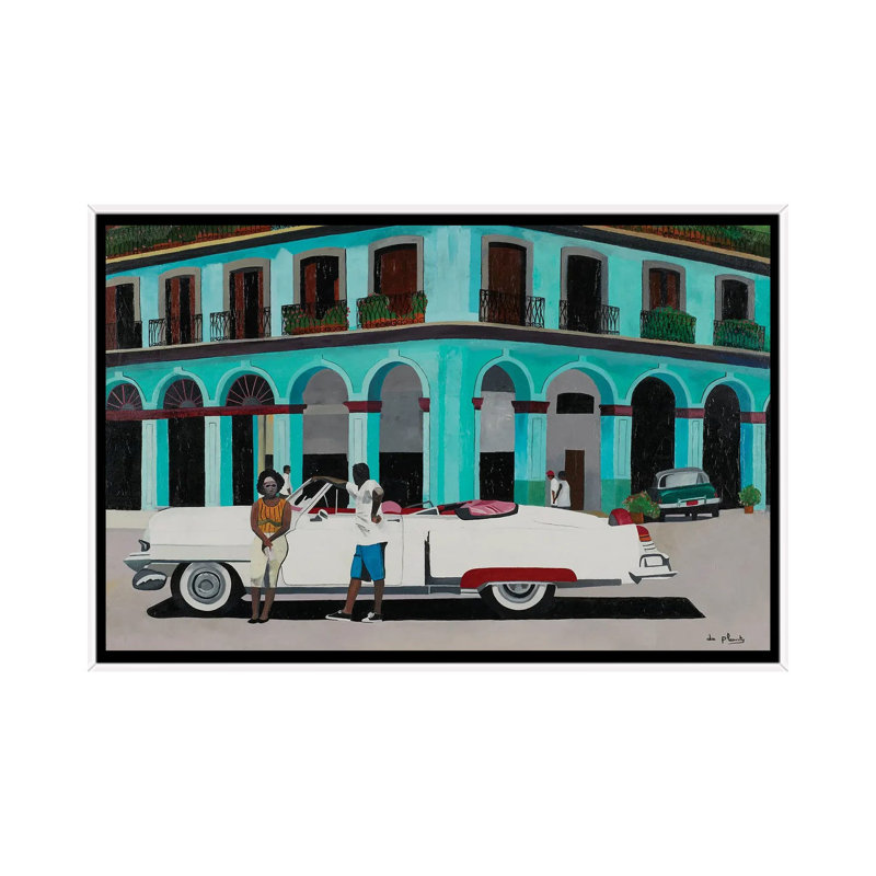 Turquoise Havana, Cuba - reproduction d'art murale - toile encadrée, H 18 po x l 26 po, Blanc