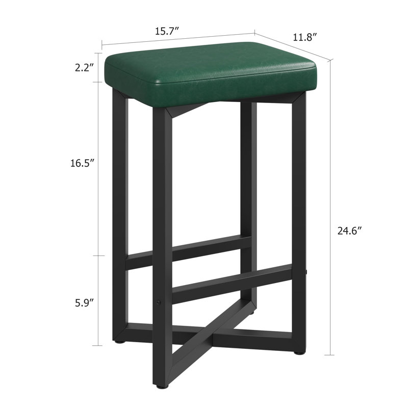 Tabourets de bar de 61 cm (24 pouces) de hauteur comptoir, tabourets modernes en métal et similicuir avec base robuste en forme de X et assise imperméable pour îlot de cuisine, salle à manger et pub