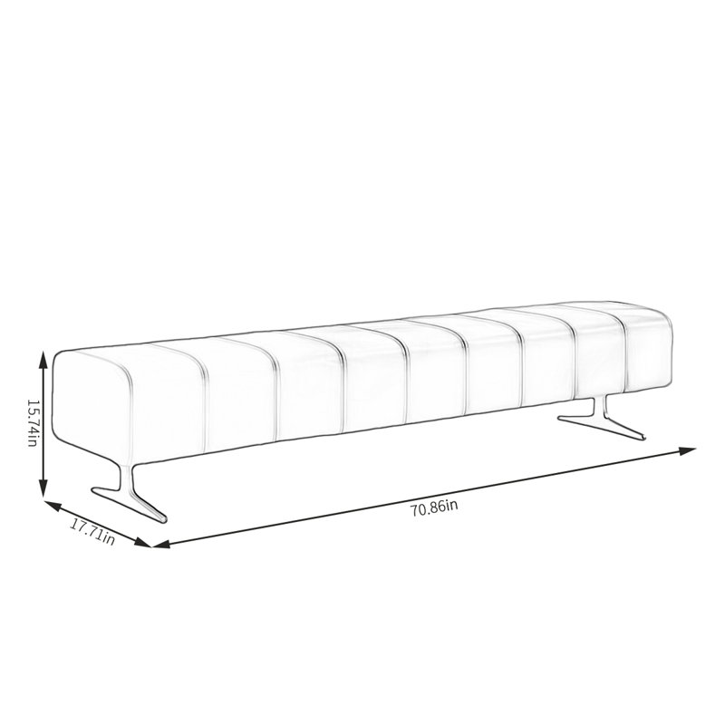 Banc rembourré en cuir Thomias, H 15,74 po x l 70,86 po x P 17,71 po, Orange
