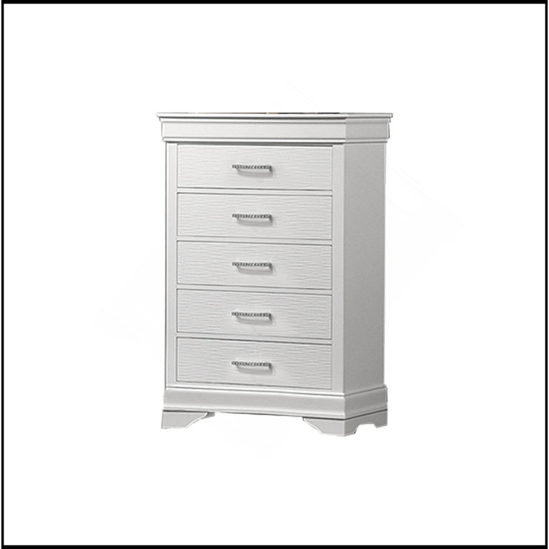 Commode de luxe 1 pièce avec commode blanche pour meubles de chambre à coucher avec poignées spacieuses 5 tiroirs