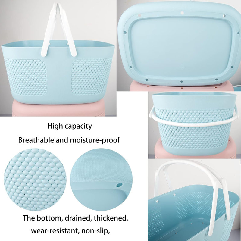 Grand panier de douche en plastique sans BPA avec poignées - Panier de drainage empilable pour salle de bain et maison
