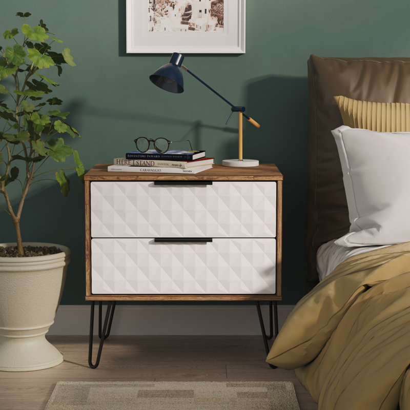 Harlequin 58cm W Manufactured Wood Bedside Table, White/Brown