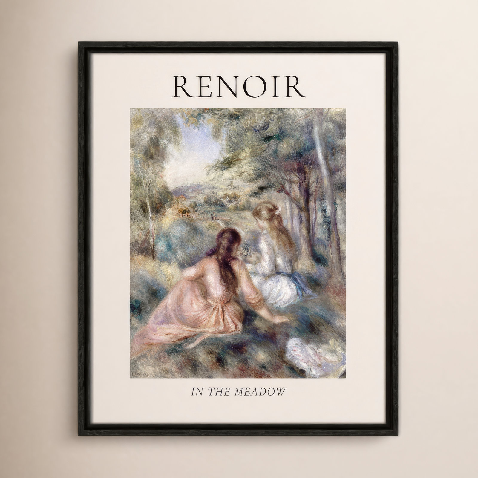Old Masters Collection " In The Meadow " by Auguste Renoir, Espresso Floater Frame, No, 29.5" H x 23.5" W x 2" D