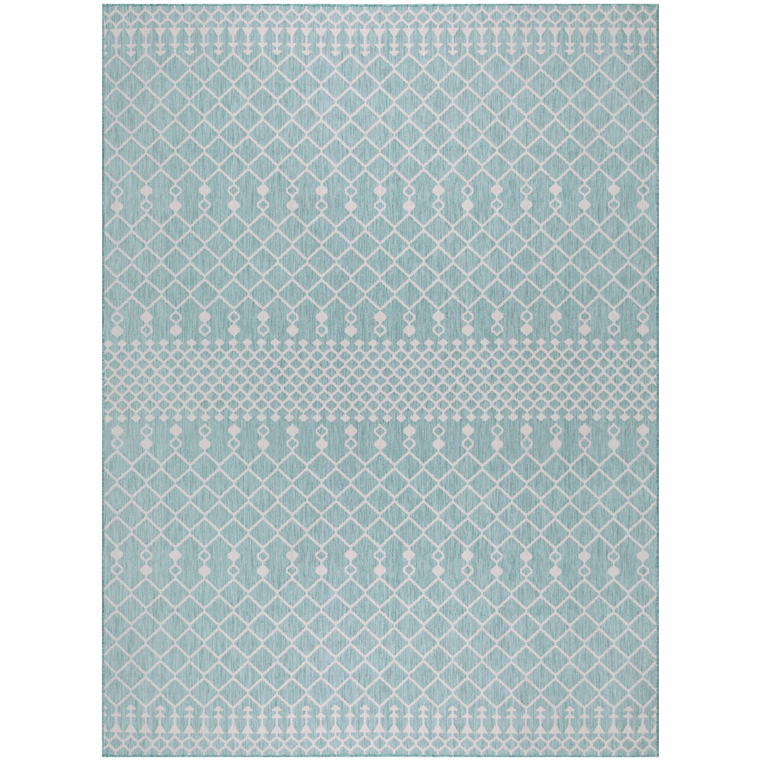Ridlon Geometric Machine Woven Polyester/Polypropylene Indoor/Outdoor Area Rug in Aqua/Blue Union Rustic Rug 