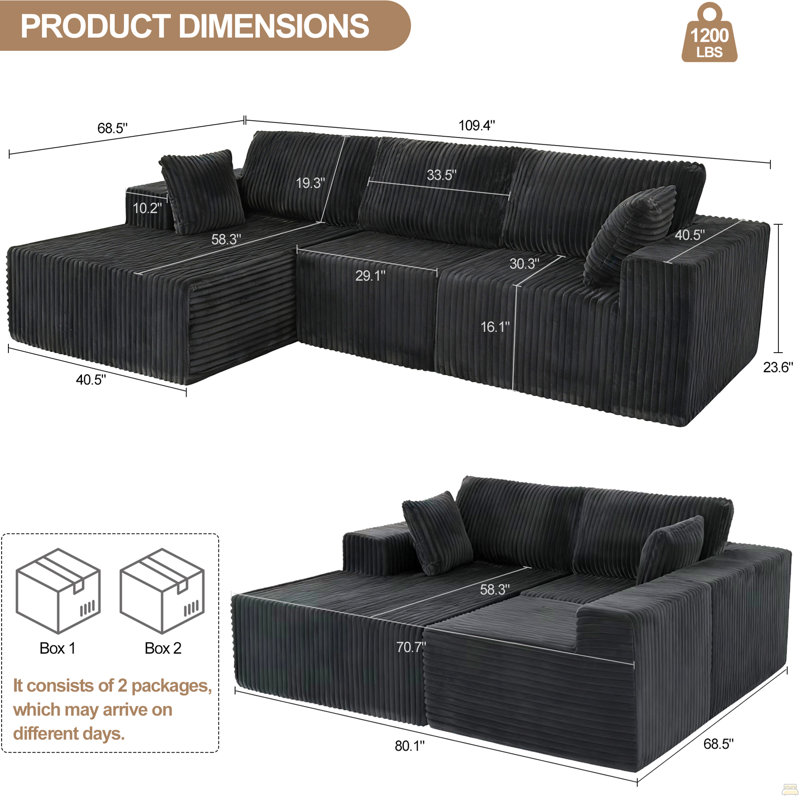 Canapé modulaire modulaire avec coussin, canapé modulaire Cloud avec méridienne, canapé modulaire en L, Polyester gris