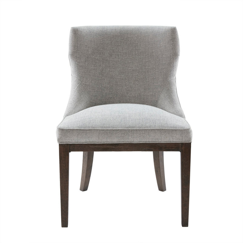 Set of 2 Gray Upholstered Walnut Dining Side Chairs