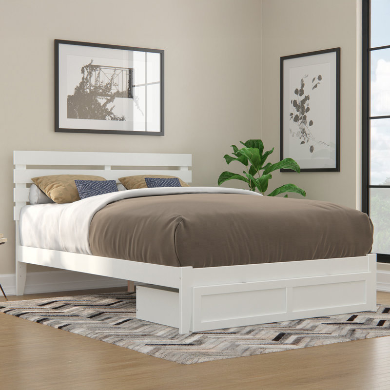 Lit plateforme avec rangement sous le lit Jaqson, Blanc, Grand