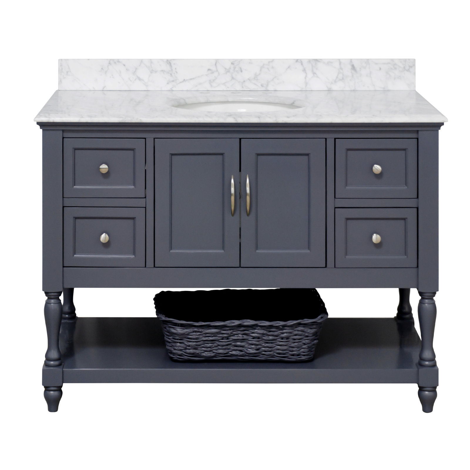 48'' Single Bathroom Vanity, Charcoal Gray, Carrara Marble