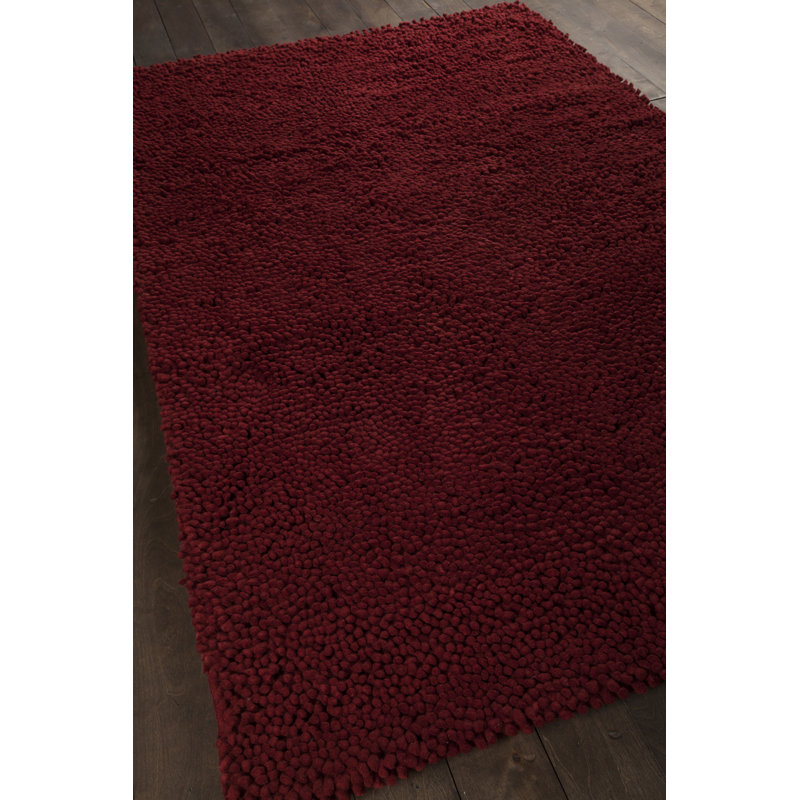 Kristina Hand-Woven Authentic Handmade Classic Burgundy Shag Wool Area Rug, Rectangle 5' x 7'6", Dark Red