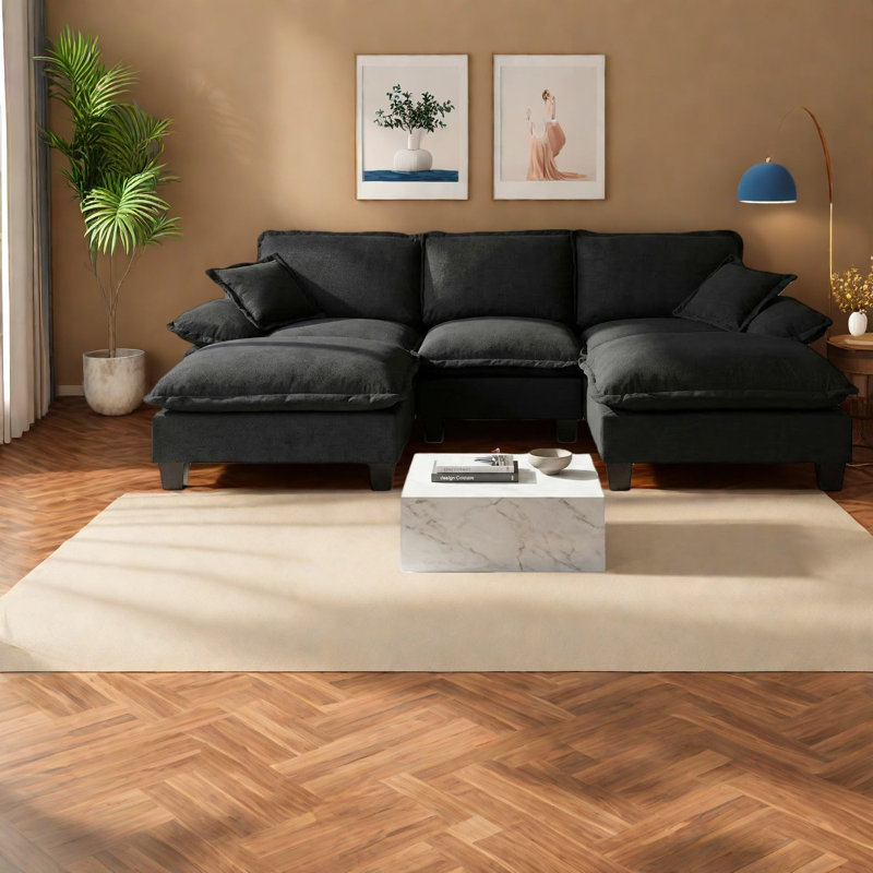 Canapés modulaires spacieux en forme de U, canapé moderne en chenille pour la maison