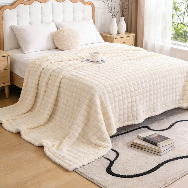 Machine Tufted Throw Blanket, Beige, 200cm x 150cm, Checkered