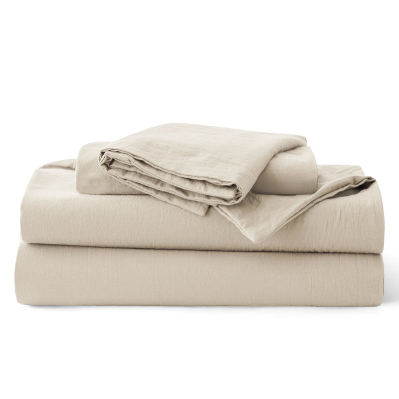 Bedsure 100% Washed Cotton Duvet Cover Oversized Queen Set -  Minimalist Cotton Beding Set For All Season（set of 3）, Beige