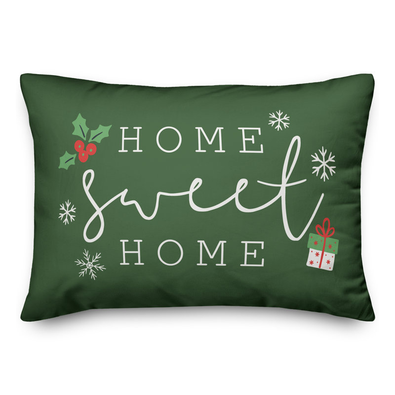  Home Sweet Home Rectangular Lumbar Cushion, Dark Green