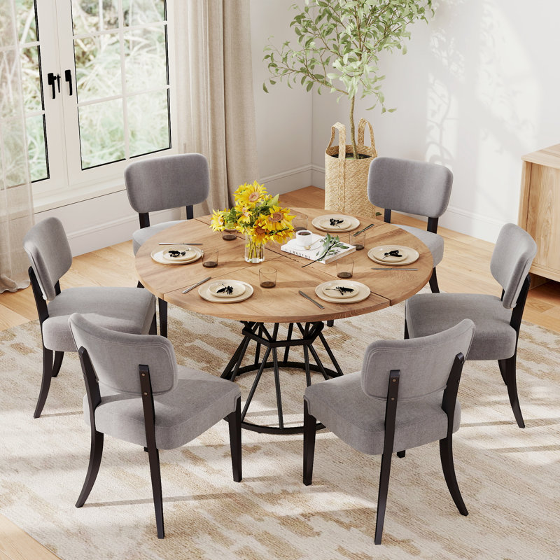 Table de salle à manger ronde 47,3 po en bois aggloméré avec chaises en bois 4/6, industrielle moderne pour la cuisine et la salle à manger